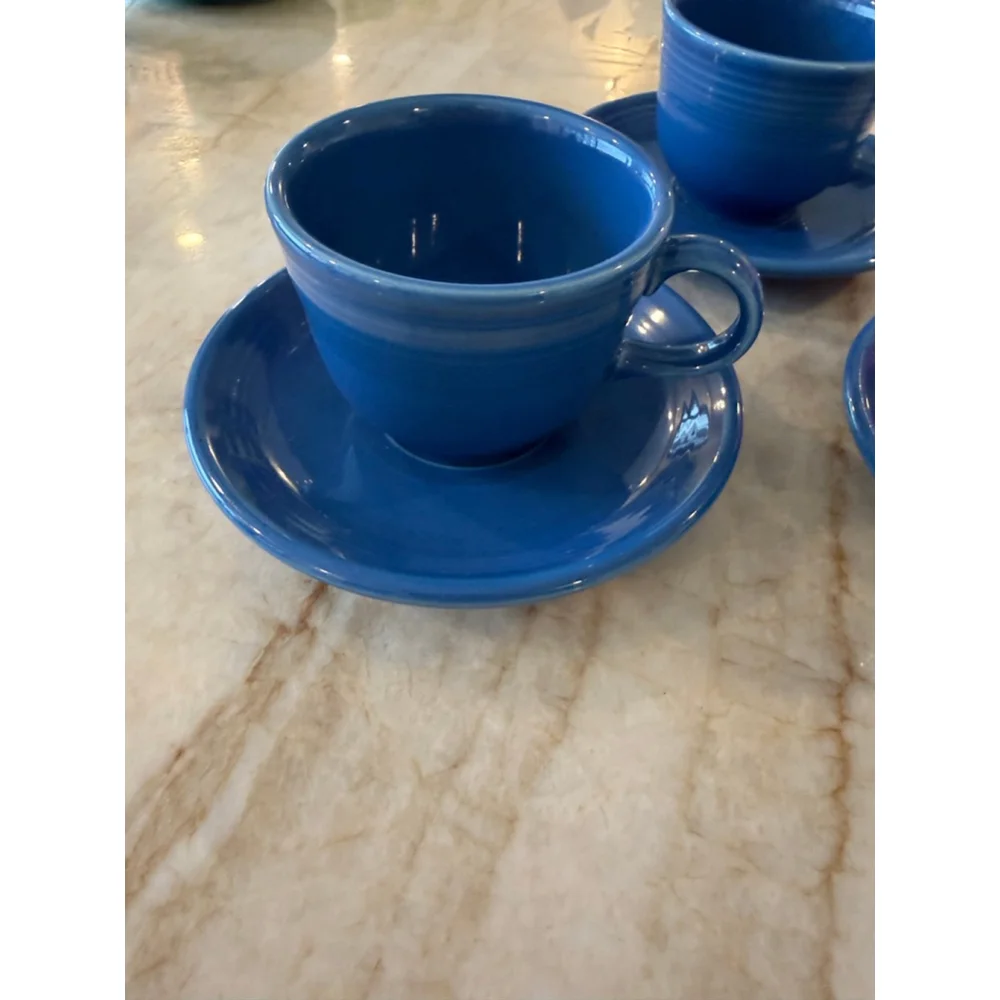 Set of 3 Fiesta Blue Dinnerware Cup and Saucer Set